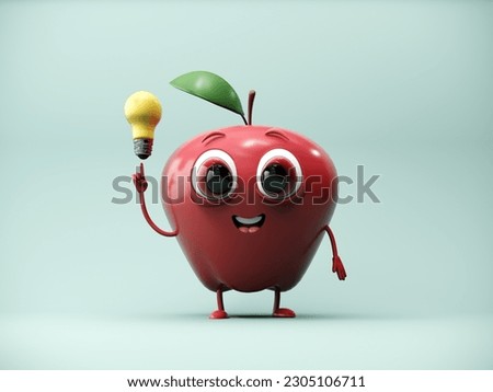 Red apple mascot - 3d render. Cute cartoon living exotic fruit character. The concept of a healthy lifestyle and self-care. Healthy character goes in for sports, fitness, yoga. 