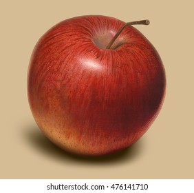 Red Apple. Oil Paints. Hyper Realism