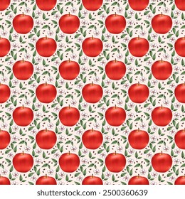 Red apple pattern illustration with flower and leaves with soft pink background. Pattern design for fabric, wallpaper, wrapping - Powered by Shutterstock