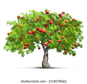 Red Apple Tree Isolated 3D Illustration