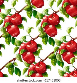 Red Apples Seamless Pattern Raster Illustration Stock Illustration ...