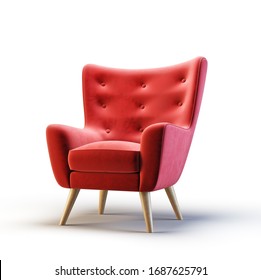 red armchair isolated on a white. 3d illustration