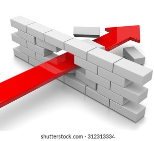 Red Arrow Break Through The Wall On White Background 3D Illustration