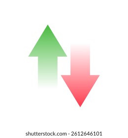 A red arrow graph goes down and a green arrow graph goes up. Illustration design of increase and decrease in trade balance