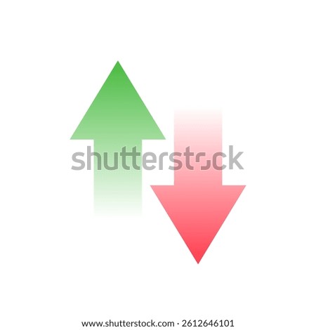 A red arrow graph goes down and a green arrow graph goes up. Illustration design of increase and decrease in trade balance