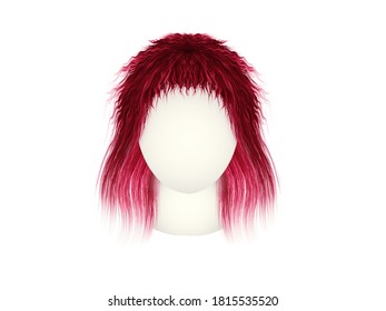 Red Artificial Hair Or Wig On White Mannequin Head, Hair Style