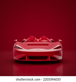 Red Aston Martin Elva 2021. Monochrome Single Color Red Car From Front View, 3D Rendering, No People