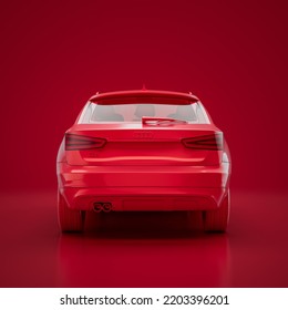 Red Audi Q3 2011. Monochrome Single Color Red Car From Back View, 3D Rendering, No People