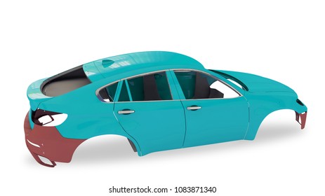 Red Back Body Car With No Wheel 3d Illustration