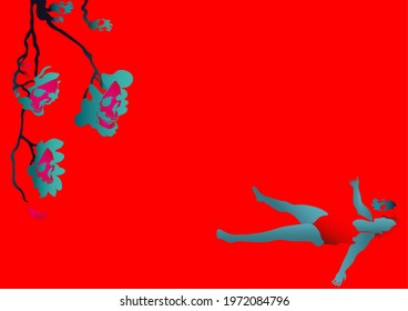 
Red background with brightly colored figures ahead.