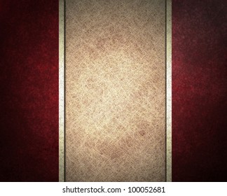 red background with parchment white background and white ribbon stripes, with black  grunge texture and old vintage design, and red frame