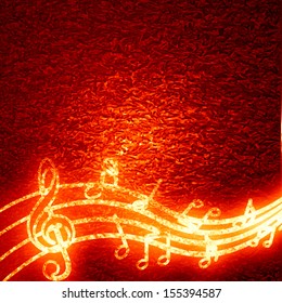 red background with some music notes on it