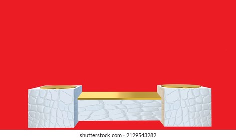 Red Background White Crocodile Skin Podium Stage For Product Display 3d Illustration