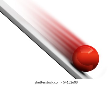 Red ball rolling downwards 3d render