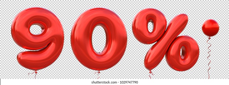 Red balloon 9, 0, %, Dot made of realistic metallic air balloon 3d rendering. Collection of brilliant balloons number with Clipping path ready to use for your unique decoration in several concept idea