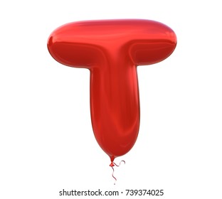Red balloon font letter T made of realistic helium red balloon, 3d illustration with Clipping Path ready to use. For your unique balloon letter decoration; Christmas, New year and several occasion.