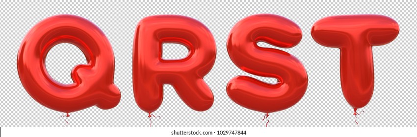 Red balloon font Q,R,S,T made of realistic metallic air balloon 3d rendering. Collection of brilliant balloons alphabet with Clipping path ready to use for your unique decoration in several occasion