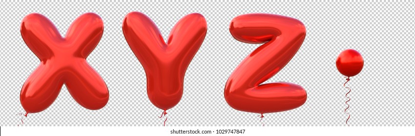 Red balloon font X,Y,Z,Dot made of realistic metallic air balloon 3d rendering. Collection of brilliant balloons alphabet with Clipping path ready to use for your unique decoration in several occasion - Powered by Shutterstock