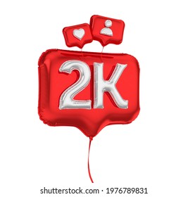 Red balloons in celebration of 2k followers. Like balloon. 3d illustration
