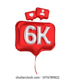 Red balloons in celebration of 6k followers. Like balloon. 3d illustration