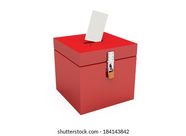 Red Ballot Box With Padlock And Ballot Paper 2