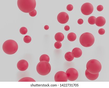 Red balls falling and bouncing against white background, 3D Rendering