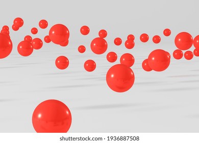 Red Balls Flying On A White Background. Abstract 3d Rendering Scene