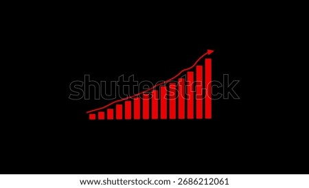 A red bar graph showing a consistent upward trend with a red arrow indicating growth against a black background.