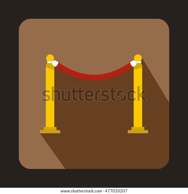 Red barrier rope icon in flat style on a\
coffee background