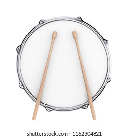 Red Bass Drum With Pair Of Drum Sticks On A White Background. 3d Rendering