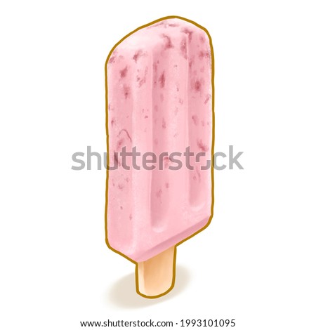 Red bean ice cream popsicle, a digital painting of frozen ice lolly stick with adzuki bean dessert raster 3D illustration isolated on white background.