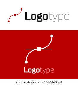 Red Bezier curve icon isolated on white background. Pen tool icon. Logo design template element. 