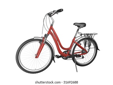 Red Bike Isolated On White Background. This Image Contains A Clipping Path