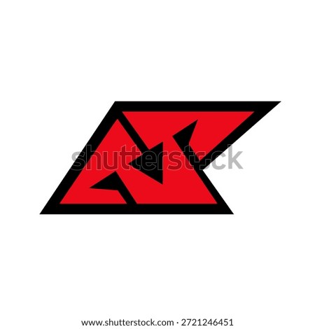 Red and black 3D block with angular cutouts forming stylized “M” in graffiti-inspired style.