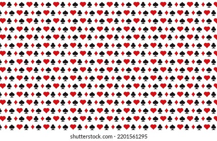 Red And Black Aces Seamless Pattern Stock Illustration Background. Ace, Club, Heart And Diamond Mixed Fabric Print Design.