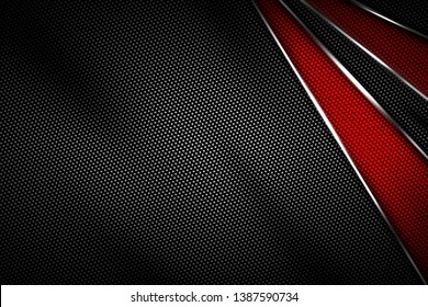 Red And Black Carbon Fiber And Chromium Frame. Metal Background. Material Design. 3d Illustration.