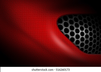 Red And Black Chrome Carbon Fiber. Metal Background And Texture. 3d Illustration.