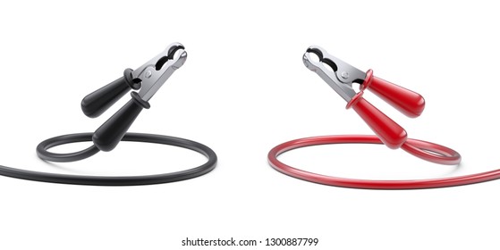 Red and black jumper cable for car battery. Power supply wire. 3d illustration isolated on white background.
