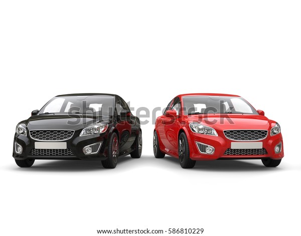 赤と黒のモダンなエレガントなファミリーカー 正面図 3dレンダリング のイラスト素材