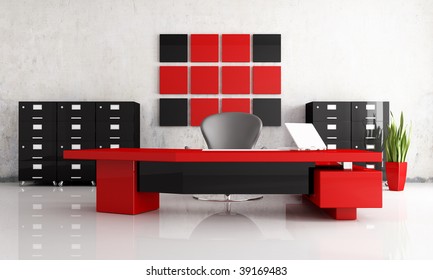 Red And Black Modern Office - Rendering