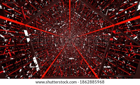Red and black pentagonal tunnel [Loop compatible] [There is another version],3D illustration,3D render,3D artwork