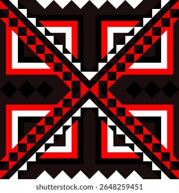 Red and black seamless geometric pattern with bold modern design elements and dynamic abstract shapes