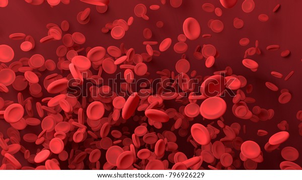 Red blood cell in blood vessel\
of body.  Science graphic for education of school. 3D\
rendering.