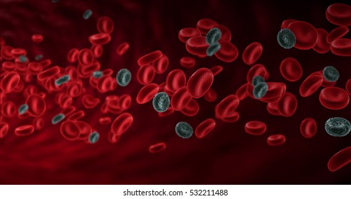 Red Blood Cells In An Artery With Diseased Cancer Cells, Flow Inside Body, Medical Human Health-care