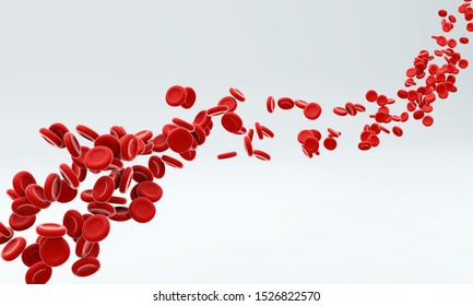 Red blood cells flowing through artery over grey background. 3D illustration.
