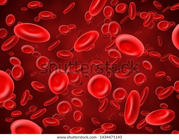 Red blood cells. Medical hematology\
background with 3d macro erythrocytes. Illustration of closeup\
hemoglobin streaming, plasma with\
erythrocyte