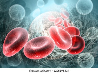 Red blood cells in vein. Blood stream.science background. 3d illustration 