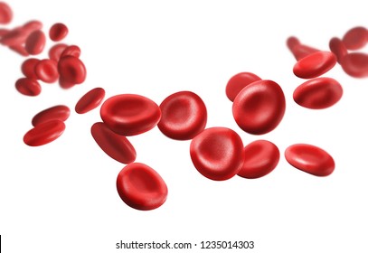 Red blood cells in a blood vessel in the cardiac system of the human body flowing on a white background.  Medical healthcare 3d illustration.