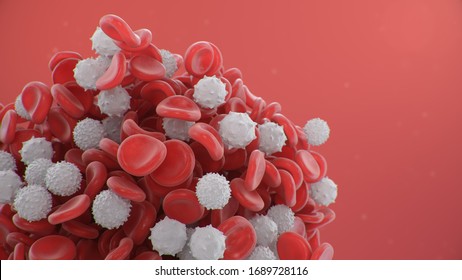 Red blood cells with white blood cells that is immune. Scientific and medical microbiological concept. Enrichment with oxygen and nutrients. Transfer of important elements in blood. 3d illustration