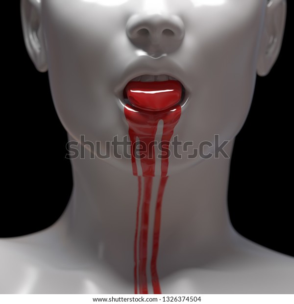 赤い血が人の口から流れ出る 3dイラスト のイラスト素材